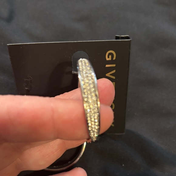 Givenchy Silver Hoop Earrings with Crystal Accents - Picture 2 of 5